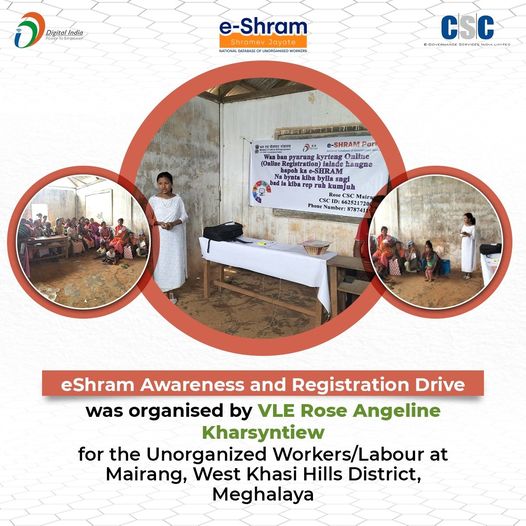 eShram Awareness and Registration Drive was organised by VLE Rose Angeline Khars…