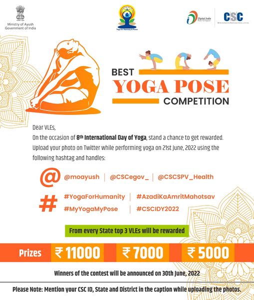 CSC BEST YOGA POSE COMPETITION…

Dear VLEs, On the occasion of the 8th Interna…