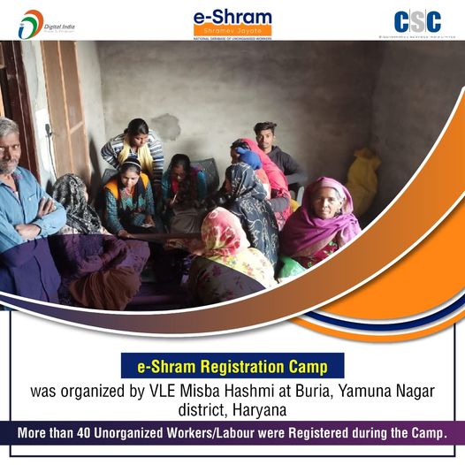 VLE Misba Hashmi organized e-Shram Registration Camp at Buria, Yamuna Nag.