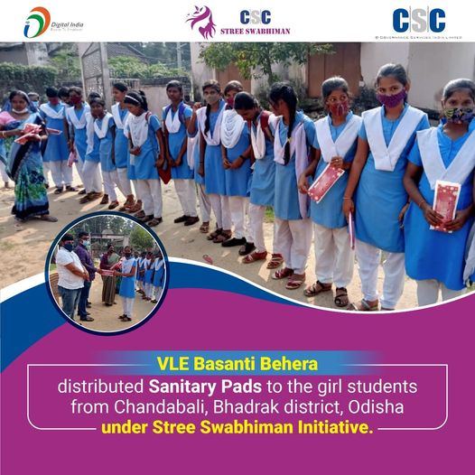 VLE Basanti Behera distributed Sanitary Pads to the girl students from Chandabal…