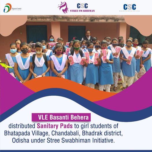 VLE Basanti Behera distributed Sanitary Pads to girl students of Bhatapada Villa…