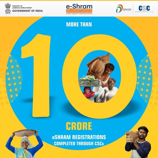 Congratulations!!
 More than 10 Crore e-Shram Registrations completed through #C…