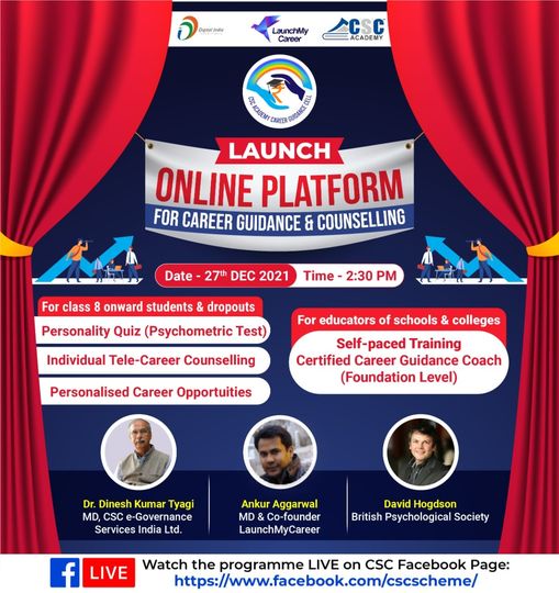 Launch of Online Platform for Career Guidance and Counselling…
 Watch it LIVE …
