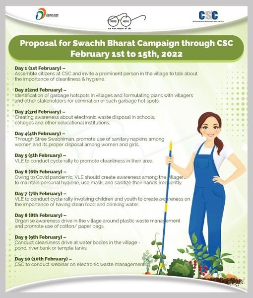 Proposal for Swachh Bharat Campaign through CSC…
 February 1st to 15th, 2022
 …