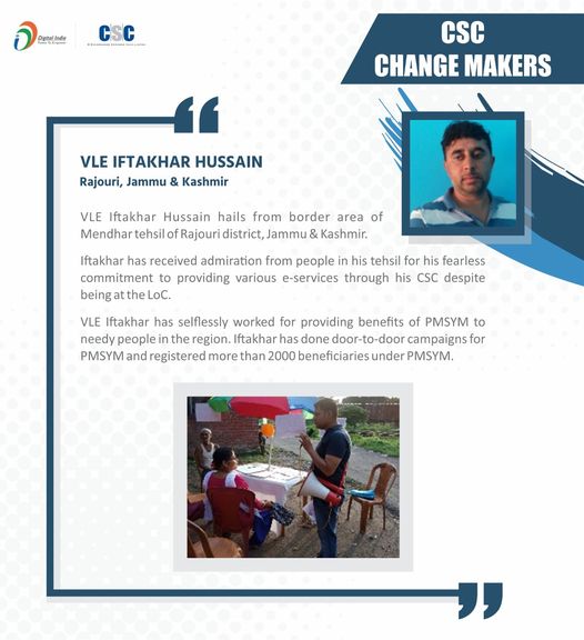 CSC Change Makers!!

VLE Iftakhar Hussain hails from border area of Mendhar tehs…