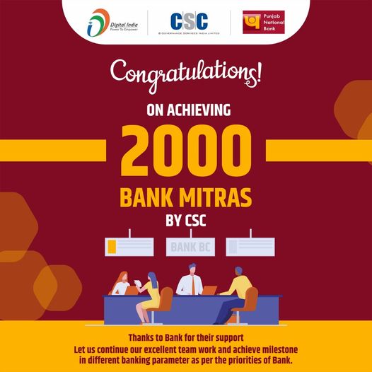 Congratulations, ON ACHIEVING 2,000 BANK MITRAS BY CSC…
 Thanks to Bank for th…