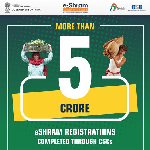 Congratulations!!
 More than 5 Crore e-Shram Registrations completed through #CS…