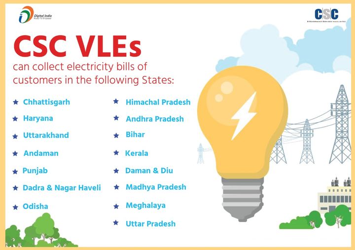 Great News!!
 CSC VLES can collect electricity bills of customers in the followi…