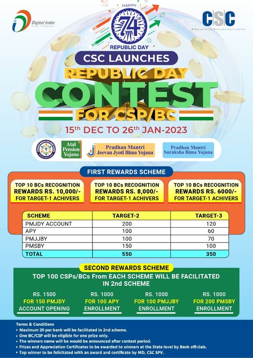 CSC Launches Republic Day Contest For CSP/BC – 15th Dec to 26th Jan 2023…
 Top…