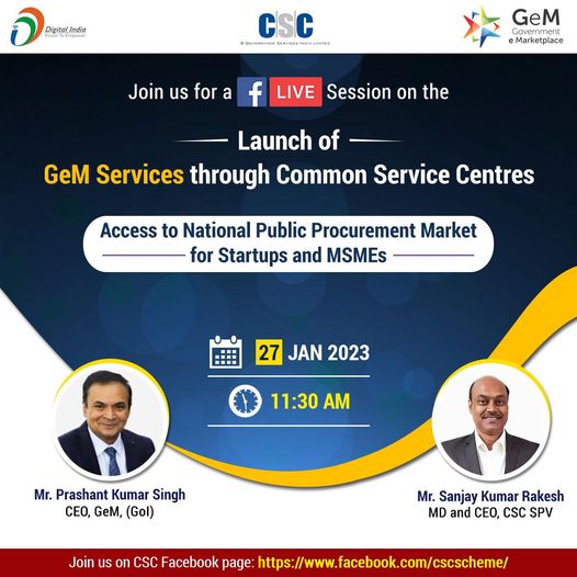Please join us for the launch of GeM services through CSC on January 27th at 11:…