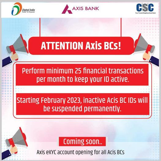 Attn Axis Bank BCs! Perform minimum 25 financial transactions per month to save …