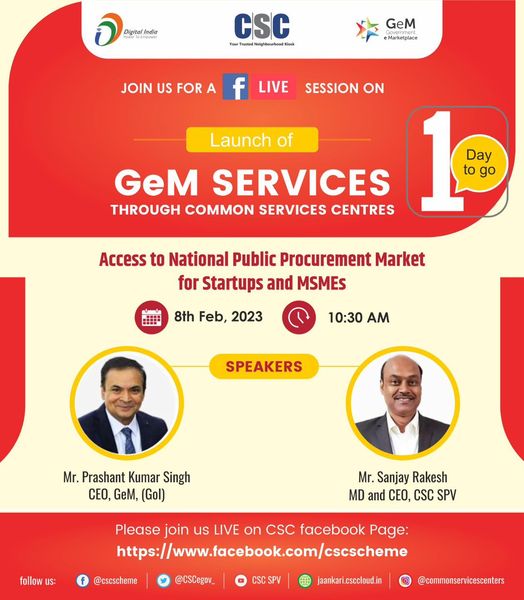 Only 1 day to go! Join us for the launch of GeM services through CSC tomorrow at…