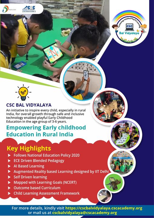 CSC Bal Vidyalaya is the fastest-growing network of technology-enabled pre-prima…