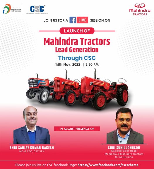 Launch of #Mahindra Tractor Lead Generation through CSC…
 Join us LIVE on the …