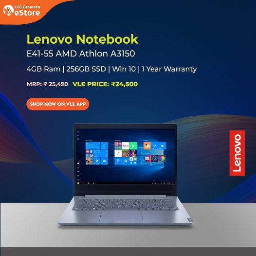 LENOVO Notebook E41-55 AMD Athlon A3150…
 VLE Price: Rs. 24,500
 SHOP NOW ON V…