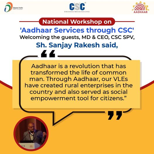 National Workshop on ‘Aadhaar Services through CSC’…

Welcoming the guests, MD…