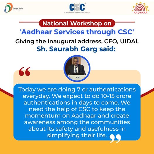 National Workshop on ‘Aadhaar Services through #CSC’

Giving the inaugural addre…