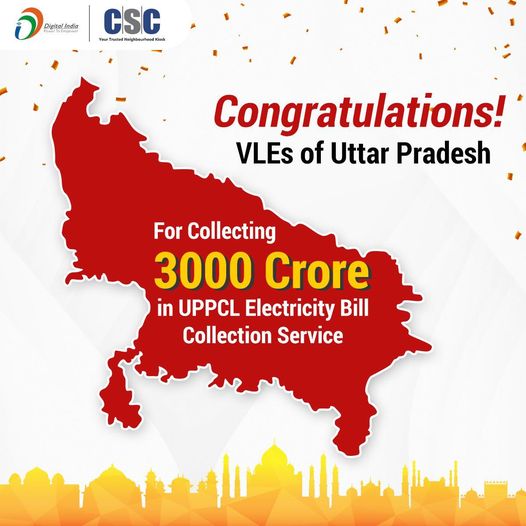 Congratulations to VLEs of Uttar Pradesh for collecting Rs. 3000 crore under UPP…