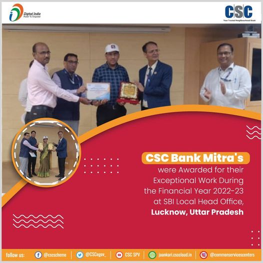 CSC SBI Bank Mitras of Uttar Pradesh received award for their exceptional perfor…