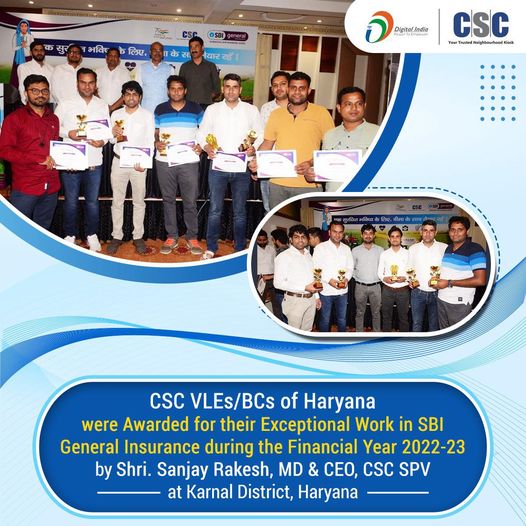 CSC VLEs and BCs of Haryana, who performed exceptionally well in SBI General Ins…
