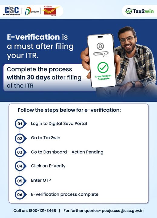 E-verification is a must after filing your ITR…
 Complete the process within 3…
