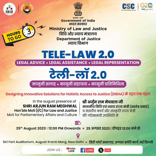 3 Hours To Go…

Ministry of Law and Justice is Launching TELE-LAW 2.0….

In …