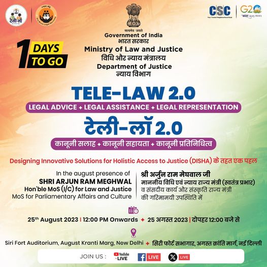 1 Day To Go…

Ministry of Law and Justice is Launching TELE-LAW 2.0….

In th…