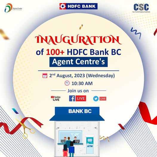 Inauguration of 100+ HDFC Bank BC Agent Centre’s…
 Join us LIVE on the #CSC Fa…