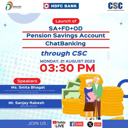 Launch of HDFC SA+FD+OD, Pension Savings Account and ChatBanking Services throug…