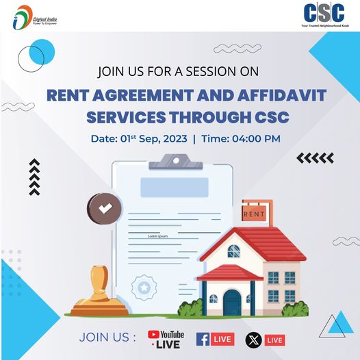 A Session on Rent Agreement & Affidavit Services through CSC…
 Join us LIV…