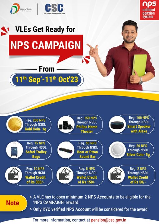 VLEs Get Ready for the #NPS CAMPAIGN…

Open NPS Accounts for the Citizens thro…