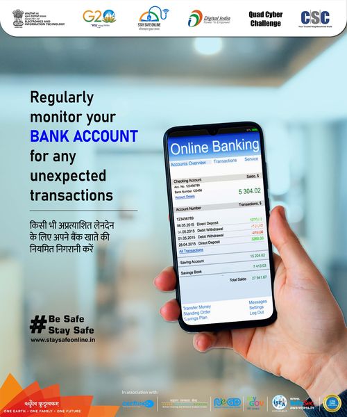 Regularly monitor your BANK ACCOUNT for any unexpected transactions.
 किसी भी अप…