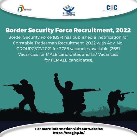 Border Security Force (BSF) has published a notification for Constable Tradesman…