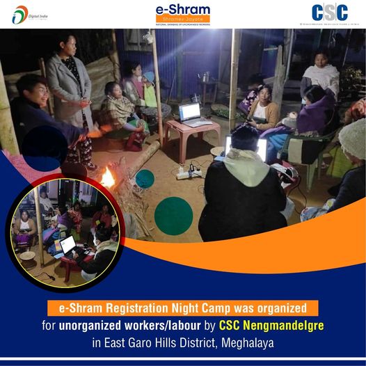 e-Shram Registration Night Camp was organized for unorganized workers/labour by …