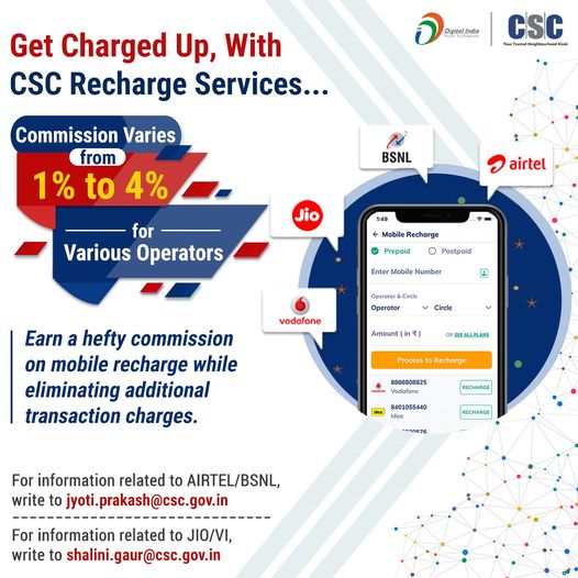 Get Charged Up, With #CSC Recharge Services…

Earn a commission from 1% to 4% …