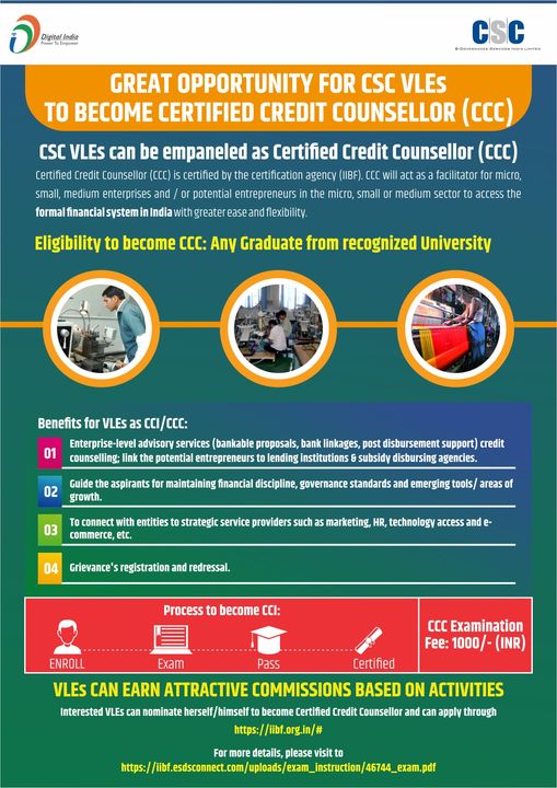 GREAT OPPORTUNITY FOR CSC VLES TO BECOME CERTIFIED CREDIT COUNSELLORS(CCC)…
 A…