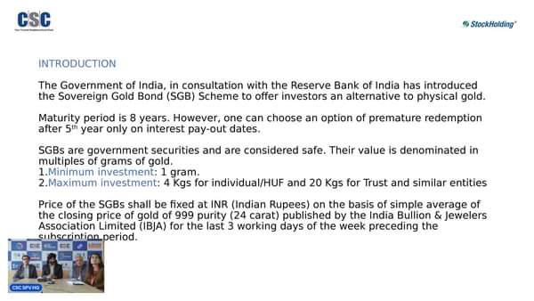 Launch of the Sovereign Gold Bonds Scheme through CSC