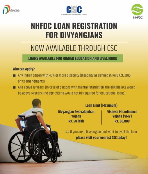 NHFDC Loan Registration For Divyangjans now Available through CSC…
 Loans Avai…