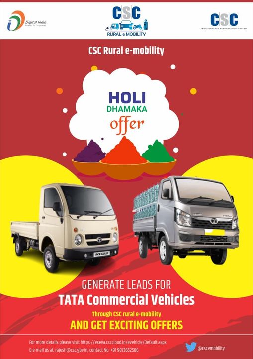 Holi Dhamaka Offer!!
 Generate Leads For TATA Commercial Vehicles through CSC ru…