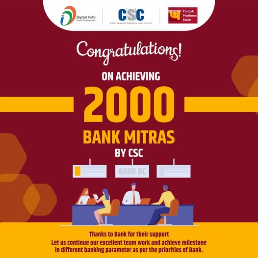 Congratulations, ON ACHIEVING 2,000 BANK MITRAS BY CSC… Thanks to Bank ...