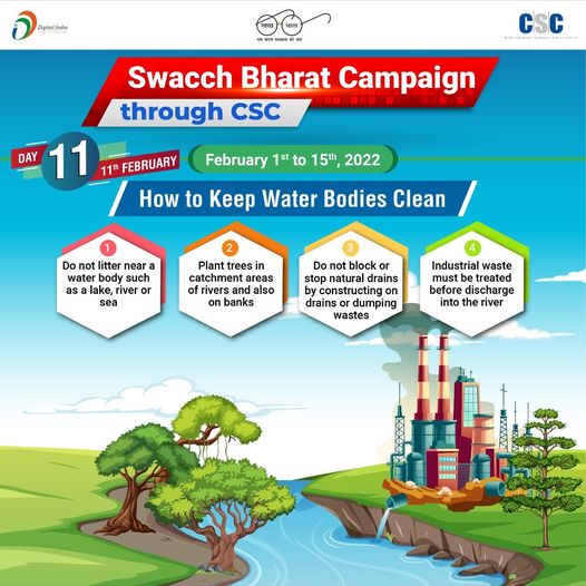 Swacch Bharat Campaign through #CSC…

How to Keep Water Bodies Clean:

1. Do n…