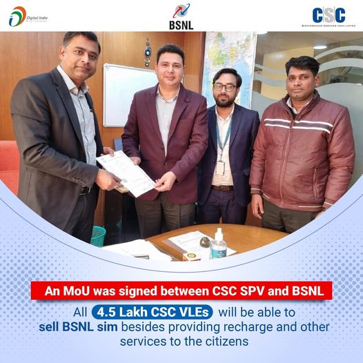 An MoU was signed between CSC SPV and BSNL…
 All 4.5 Lakh #CSC VLEs will be ab…