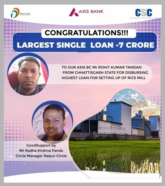 Congratulations!!
 The Largest Single Loan – Rs. 7 Crore To Our Axis BC Rohit Ku…