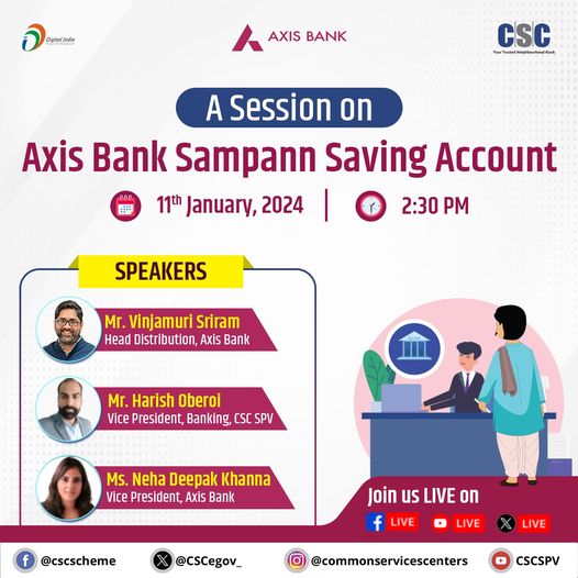 A Session on Axis Bank Sampann Saving Account…

Join Mr. Vinjamuri Sriram, Hea…