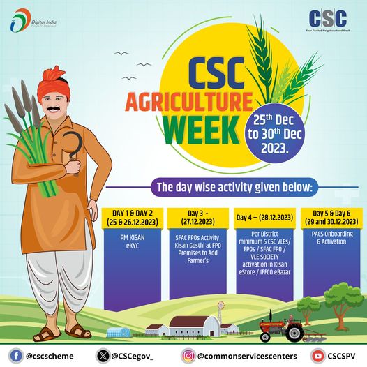 CSC Agriculture Week from 25th Dec to 30th Dec’ 2023…

Day 1 & Day 2 (25th Dec…