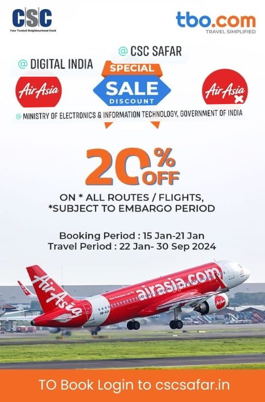 It’s Time To Travel with Air Asia…
 Get Special Sale Discount of 20% on all Ro…
