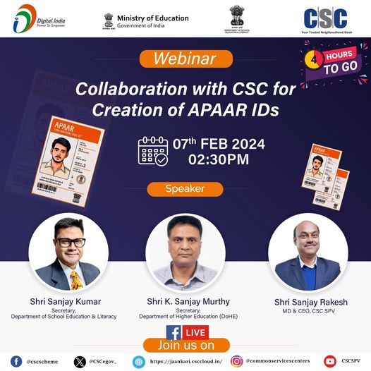 4 Hours to Go for the Webinar Collaborations with CSC for the Creation of #APAAR…