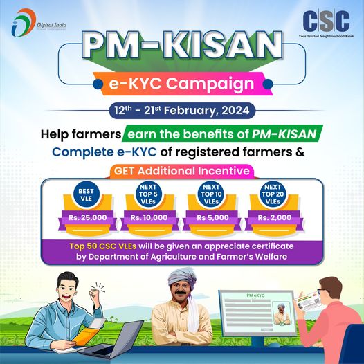 PM-KISAN e-KYC Campaign – 12th to 21st February, 2024…

Help farmers earn the …