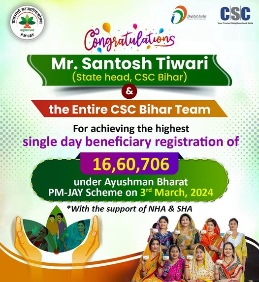 Congratulations!
 #CSC Bihar Team has created a new History Today!
 16,60,706 Ay…